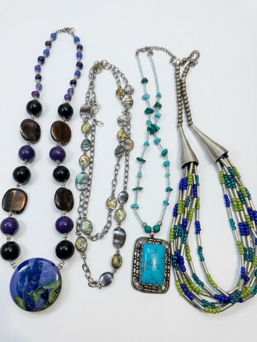 Vintage Lia Sophia, glass, abalone, mixed beads, Turquoise Multi-Necklaces lot